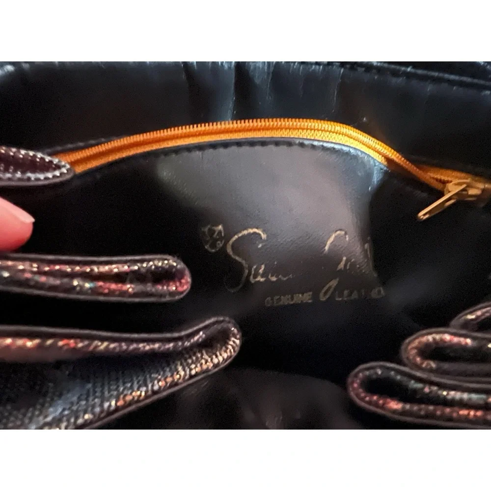 Vintage Shimmery Metallic Fabric Artsy Women's Bag with 100 Percent Leather trim - Picture 11 of 14